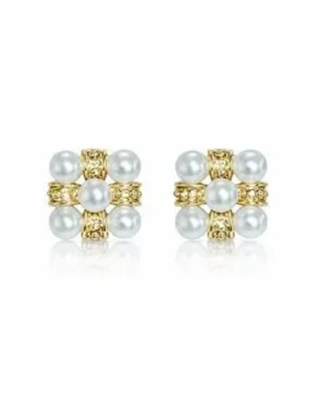 Gold and White Pearl Cluster Stud Earrings